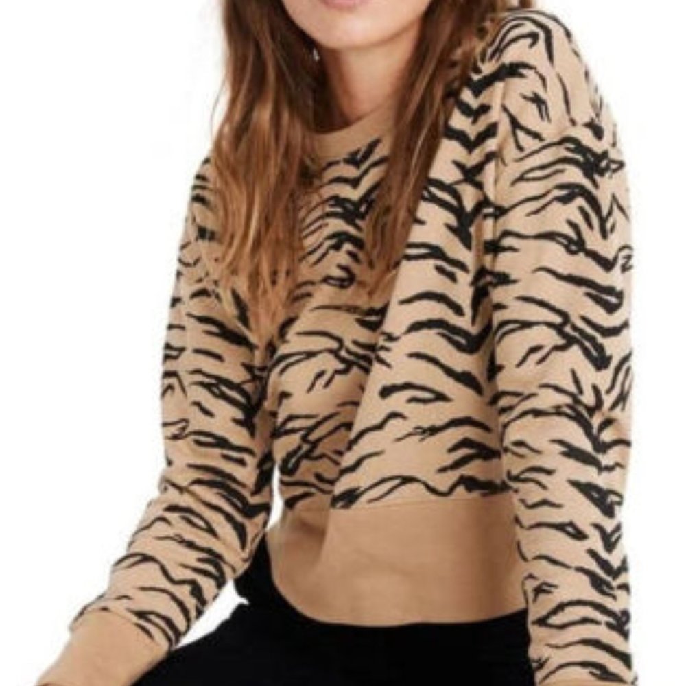 Madewell Top XS Crop Sweatshirt in Tiger Stripe AF979